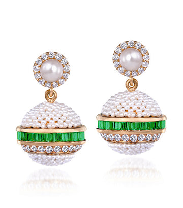 Pearl, Diamond and Emerald earrings